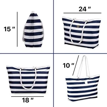 Waterproof Beach Tote with Zipper - Spacious Stylish Bag