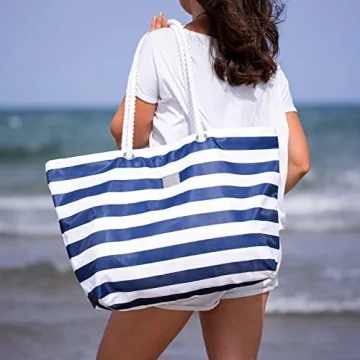 Waterproof Beach Tote with Zipper - Spacious Stylish Bag