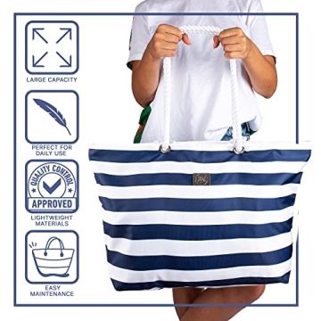 Waterproof Beach Tote with Zipper - Spacious Stylish Bag