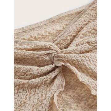 MISSACTIVER Women Twist Knot Front Texture Bandeau Top Sexy Strapless Sleeveless Split Hem Lettuce Trim Tube Crop Top Corset Apricot