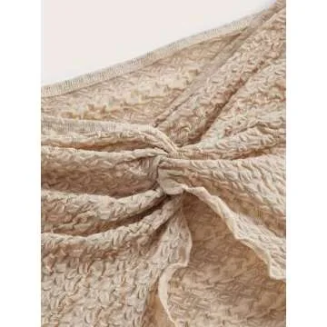 MISSACTIVER Women Twist Knot Front Texture Bandeau Top Sexy Strapless Sleeveless Split Hem Lettuce Trim Tube Crop Top Corset Apricot