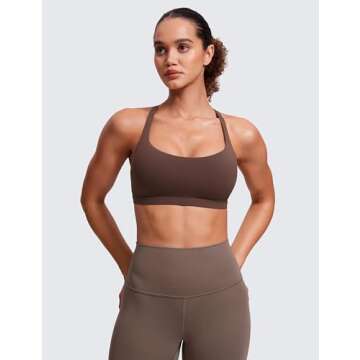 CRZ YOGA Strappy Sports Bras for Women - Criss Cross Back Wireless Padded Yoga Workout Cami Top Taup...