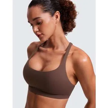CRZ YOGA Strappy Sports Bras for Women - Criss Cross Back Wireless Padded Yoga Workout Cami Top Taupe X-Small
