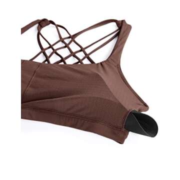 CRZ YOGA Strappy Sports Bras for Women - Criss Cross Back Wireless Padded Yoga Workout Cami Top Taupe X-Small