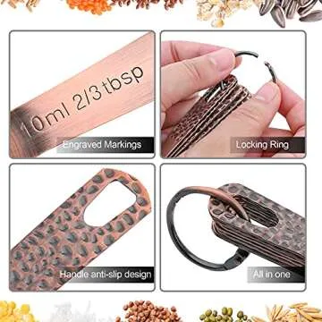 Copper & Stainless Steel Measuring Set - 5 Cups & 6 Spoons