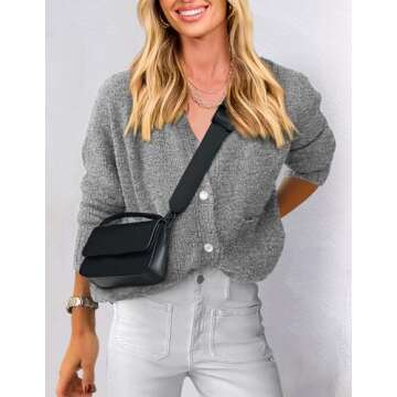 Women's Grey Knit Cardigan Soft Long Sleeve Stylish Layering