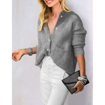Women's Grey Knit Cardigan Soft Long Sleeve Stylish Layering
