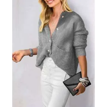 Women's Grey Knit Cardigan Soft Long Sleeve Stylish Layering