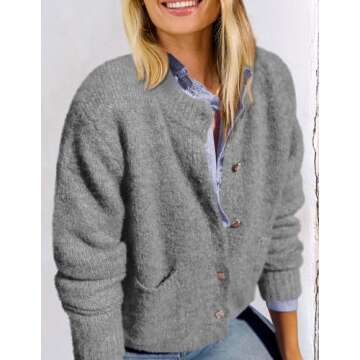 Women's Grey Knit Cardigan Soft Long Sleeve Stylish Layering