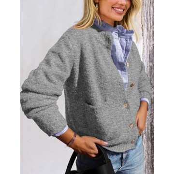 Women's Grey Knit Cardigan Soft Long Sleeve Stylish Layering