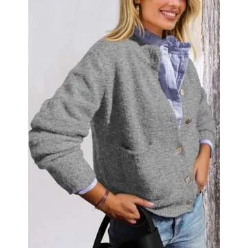 Women's Grey Knit Cardigan Soft Long Sleeve Stylish Layering