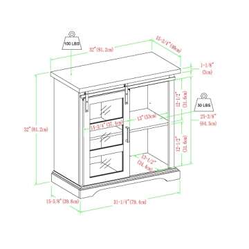 Walker Edison Weston 32 Inch Buffet Console with Glass Doors