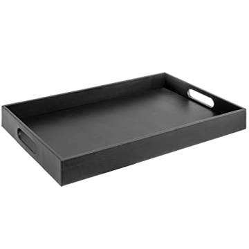 Home Redefined Beautiful Modern Elegant 18"x12" Rectangle Classic Black Faux Leather Decorative Tray...