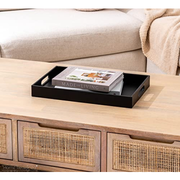 Elegant 18"x12" Black Faux Leather Decorative Tray