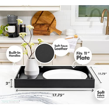 Elegant 18"x12" Black Faux Leather Decorative Tray