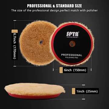 SPTA Wool Buffing Polishing Pads, 3Pcs 6" (150mm) Coarse Medium Cutting Car Wool Polishing Pads, Pre...