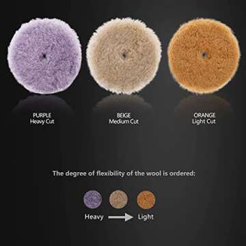 SPTA Wool Buffing Polishing Pads, 3Pcs 6" (150mm) Coarse Medium Cutting Car Wool Polishing Pads, Premium 100% Wool Cutting Pad with Hook and Loop for Car Polisher Car Polishing and Buffing -WPMIXS6