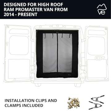 VanEssential REAR DOOR BUG SCREEN ONLY Designed for Ram Promaster HIGH ROOF ONLY - CENTER ZIPPER CLOSURE