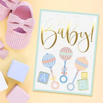 Baby Shower Card Pack - 24 Unisex Designs & Gold Print