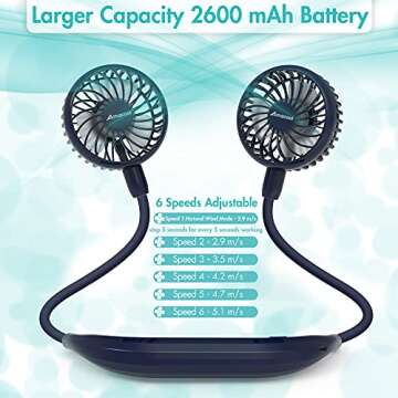 AMACOOL Neck Fan 6-Speed Rechargeable Wearable Fan