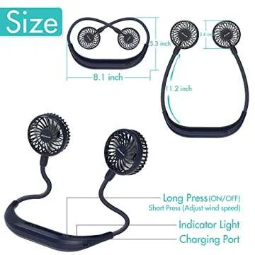 AMACOOL Neck Fan 6-Speed Rechargeable Wearable Fan