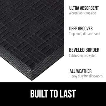 GORILLA GRIP 100% Waterproof All-Season WeatherMax Doormat, 23x35, Durable Natural Rubber, Stain and...