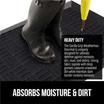 GORILLA GRIP 100% Waterproof All-Season WeatherMax Doormat, 23x35, Durable Natural Rubber, Stain and Fade Resistant, Low Profile, Indoor Outdoor Door Mats, Easy Clean Patio Entrance Mat, Midnight Maze