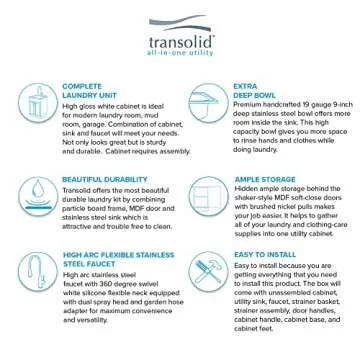 Transolid TC-2420-WC 24-in. All-in-One Laundry/Utility Sink Kit, White/Stainless Steel