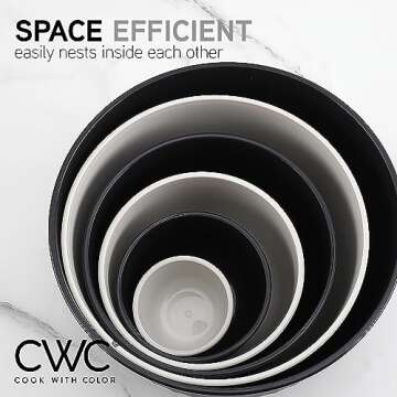 COOK WITH COLOR Prep Bowls with Lids- Wide and Deep Nesting Plastic Small Mixing Bowl Set with Lids, 12 Piece Set - Deep Bowls, Speckled Black