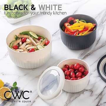 COOK WITH COLOR Prep Bowls with Lids- Wide and Deep Nesting Plastic Small Mixing Bowl Set with Lids, 12 Piece Set - Deep Bowls, Speckled Black