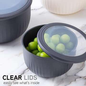 COOK WITH COLOR Prep Bowls with Lids- Wide and Deep Nesting Plastic Small Mixing Bowl Set with Lids, 12 Piece Set - Deep Bowls, Speckled Black