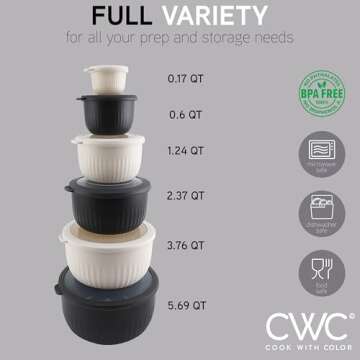 COOK WITH COLOR Prep Bowls with Lids- Wide and Deep Nesting Plastic Small Mixing Bowl Set with Lids, 12 Piece Set - Deep Bowls, Speckled Black