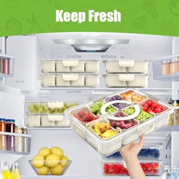 Snackle Box Container, Divided Serving Tray with Lid and Handle, Travel Snack Box, Multi-purpose Food Organizer and Storage Container for Charcuterie Veggie Fruit (11.81"L*8.85"W-1pcs-8 Compartments)