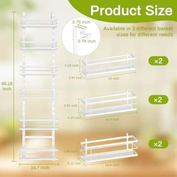 jinligogo Over the Door Pantry Organizer 6-Tier Adjustable Basket, Hanging Narrow Spice Rack, Behind...