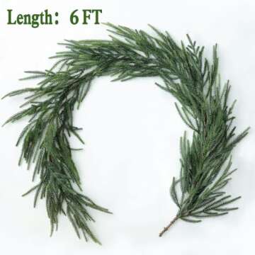 MIZII Christmas Garlands 6FT Artificial Norfolk Pine Garland Real Touch Faux Norfolk Pine Garland Gr...