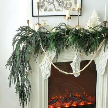 MIZII Christmas Garlands 6FT Artificial Norfolk Pine Garland Real Touch Faux Norfolk Pine Garland Greenery Garland Christmas Decoration for Xmas Indoor Outdoor Home Decor (6FT)