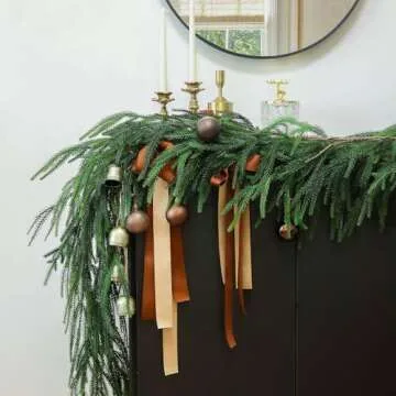 MIZII Christmas Garlands 6FT Artificial Norfolk Pine Garland Real Touch Faux Norfolk Pine Garland Greenery Garland Christmas Decoration for Xmas Indoor Outdoor Home Decor (6FT)