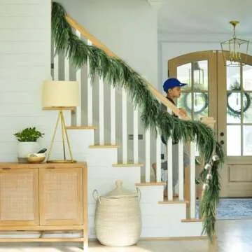 MIZII Christmas Garlands 6FT Artificial Norfolk Pine Garland Real Touch Faux Norfolk Pine Garland Greenery Garland Christmas Decoration for Xmas Indoor Outdoor Home Decor (6FT)