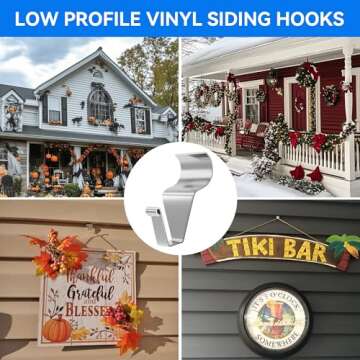 MIUKAA Vinyl Siding Hooks (4-Pack), Stainless Steel No Hole Siding Clips Hangers for Hanging Outdoor, Hang String Lights, Front Porch Patio Decor, Christmas Wreath Decoratio