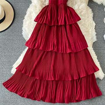 Mnjyihy Women's Summer Pleated Spaghetti Strap Dress Sexy V Neck High Waist Sleeveless A-Line Dress Pink