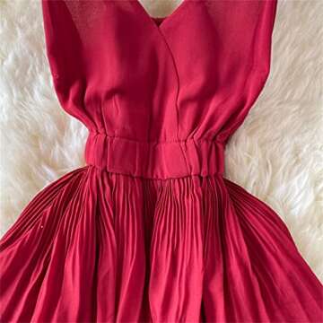 Mnjyihy Women's Summer Pleated Spaghetti Strap Dress Sexy V Neck High Waist Sleeveless A-Line Dress Pink