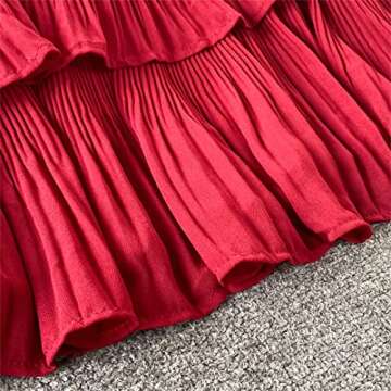 Mnjyihy Women's Summer Pleated Spaghetti Strap Dress Sexy V Neck High Waist Sleeveless A-Line Dress Pink