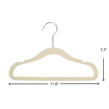 Finnhomy Non-Slip Clothes Hanger for Baby and Kids 30-Pack Velvet Hangers with 10 Finger Clips,Beige
