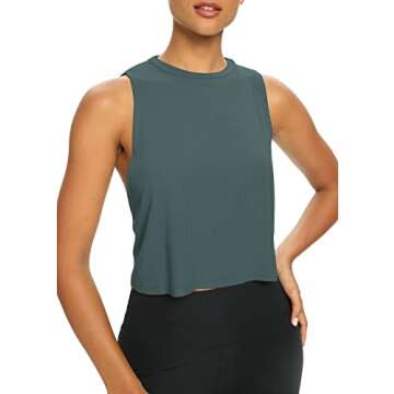 Bestisun Workout Tops for Women Yoga Athletic Gym Clothing Open Back Sports Pilates Clothes Deep Gre...