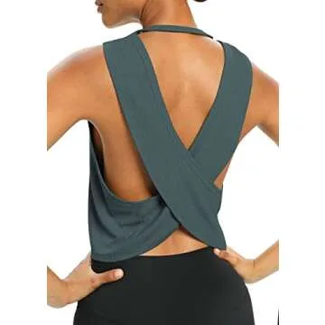 Bestisun Workout Tops for Women Yoga Athletic Gym Clothing Open Back Sports Pilates Clothes Deep Green S