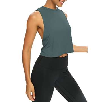 Bestisun Workout Tops for Women Yoga Athletic Gym Clothing Open Back Sports Pilates Clothes Deep Green S