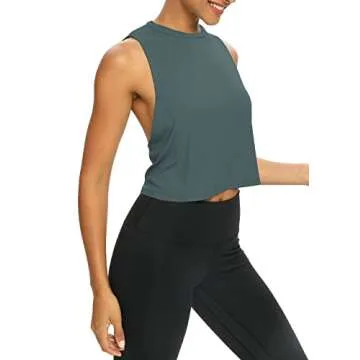 Bestisun Workout Tops for Women Yoga Athletic Gym Clothing Open Back Sports Pilates Clothes Deep Green S