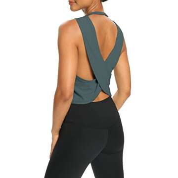 Bestisun Workout Tops for Women Yoga Athletic Gym Clothing Open Back Sports Pilates Clothes Deep Green S