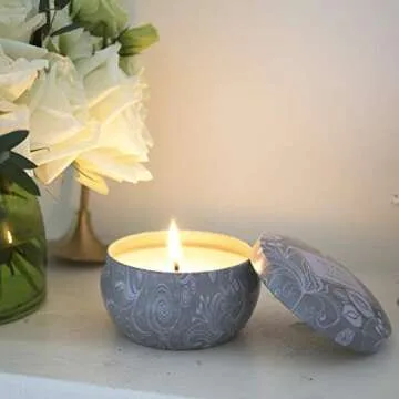 Aromatherapy Scented Candles - Blue Lotus Essential Oil Stress Relief Soy Candles,6.5 Oz Natural Soy Wax Travel Tin Relaxing Candle for Bath Spa Meditation, Relaxation Gift for Christmas