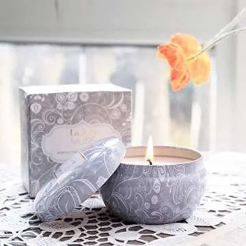 Aromatherapy Scented Candles - Blue Lotus Essential Oil Stress Relief Soy Candles,6.5 Oz Natural Soy Wax Travel Tin Relaxing Candle for Bath Spa Meditation, Relaxation Gift for Christmas